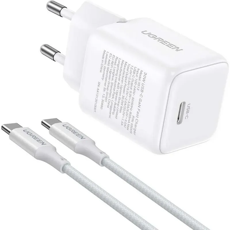 CARREGADOR 1XUSB-C 1M USB-C BRANCO UGREEN (30W)