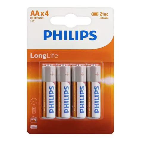PILHAS LONGLIFE AA D/CLORETO DE ZINCO 4UN 1.5V PHILIPS