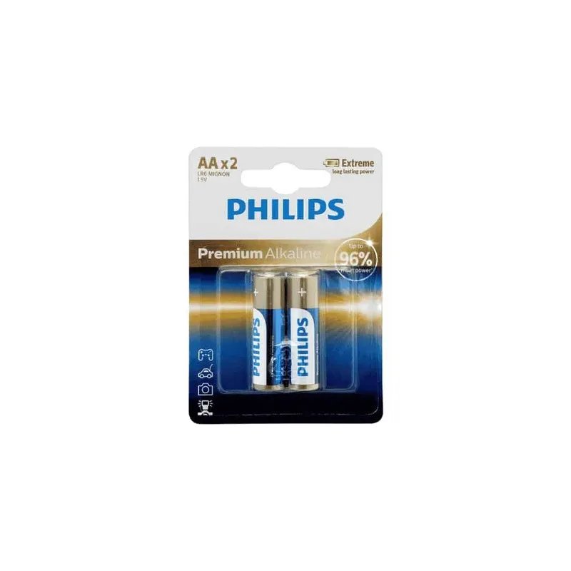 PILHAS ALCALINAS PREMIUM AA 2UN 1.5V PHILIPS