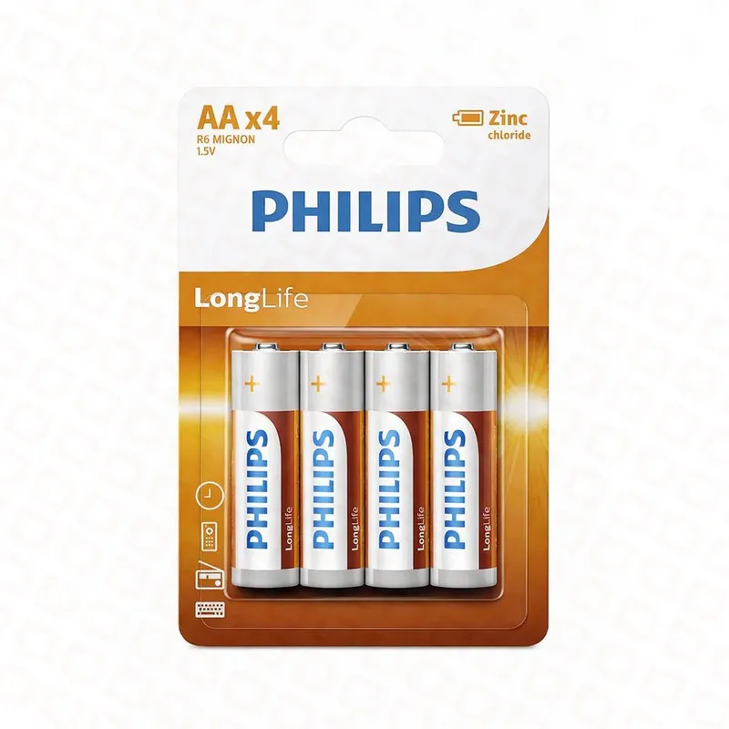 PILHAS LONGLIFE AA D/CLORETO DE ZINCO 4UN 1.5V PHILIPS